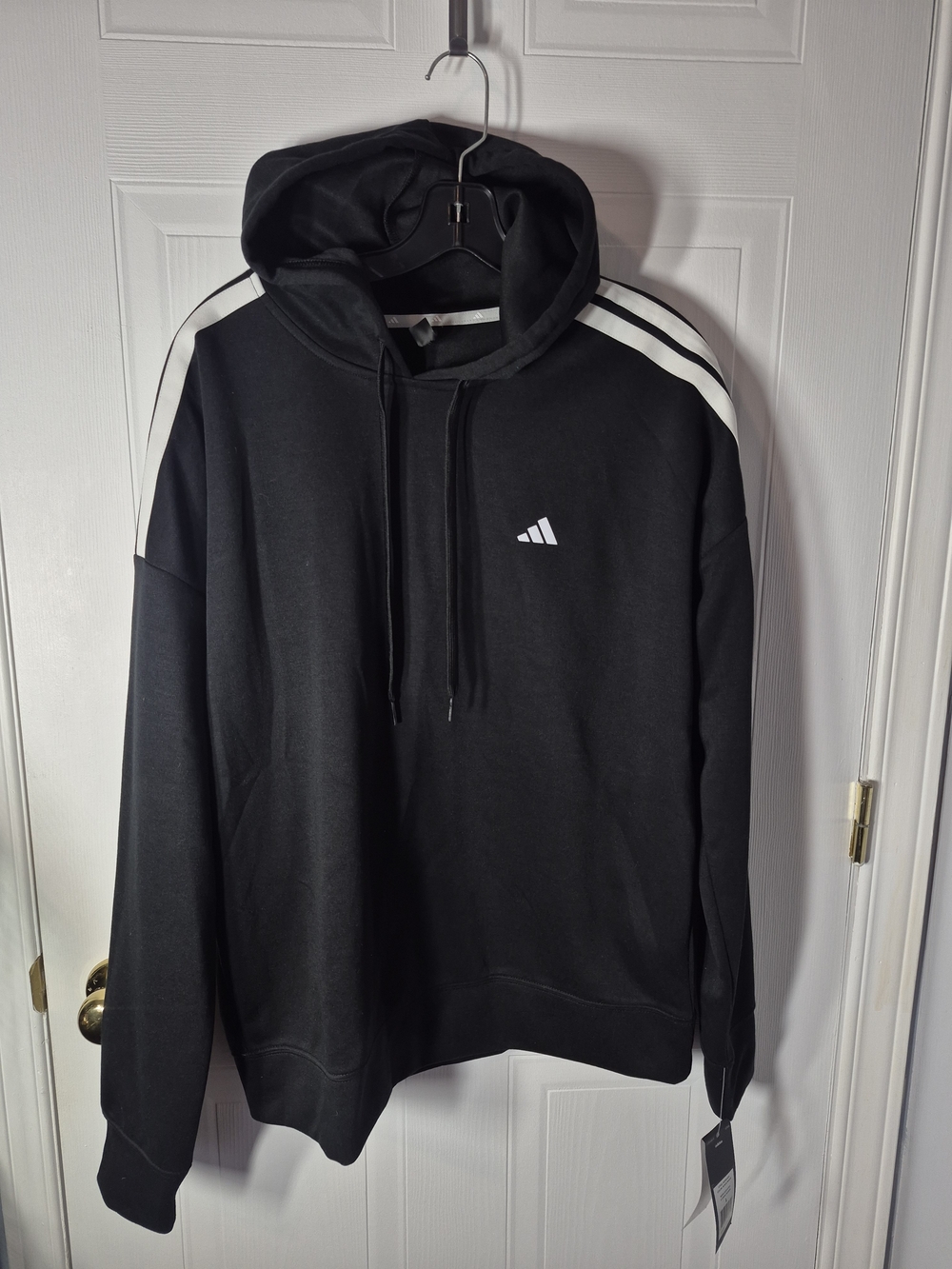 adidas Black Hoodie with White Shoulder Stripes